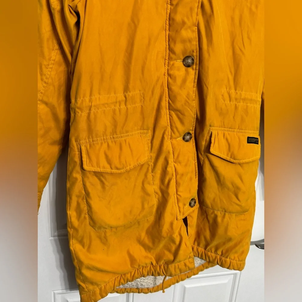 Abercrombie & Fitch Coat Womens Medium Yellow Full Zip Sherpa Lined Parka‎